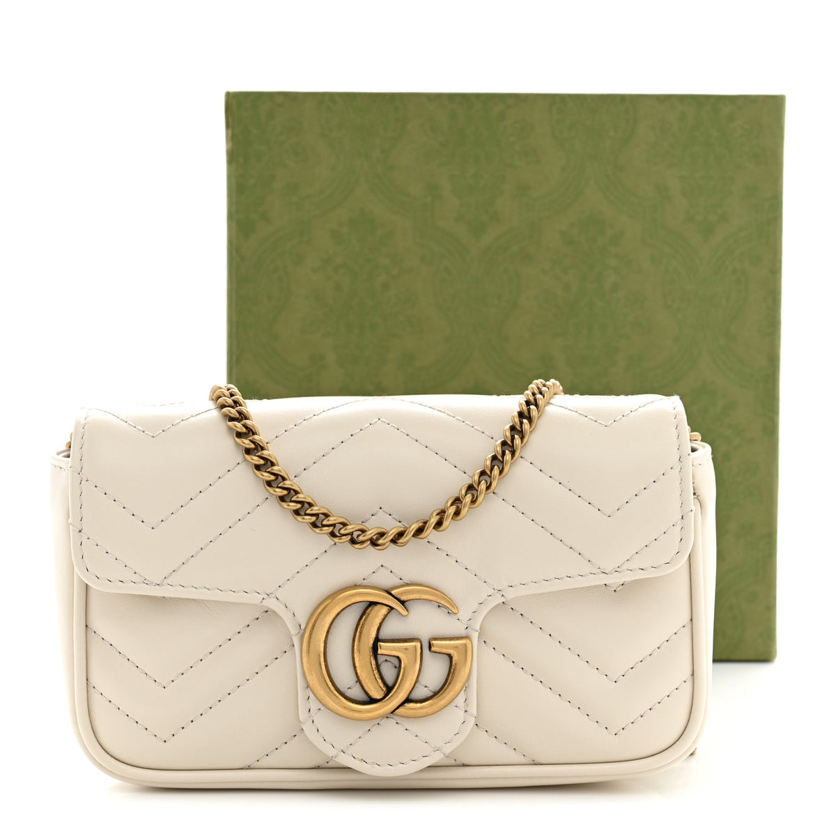 Calfskin Matelasse Super Mini GG Marmont Shoulder Bag White