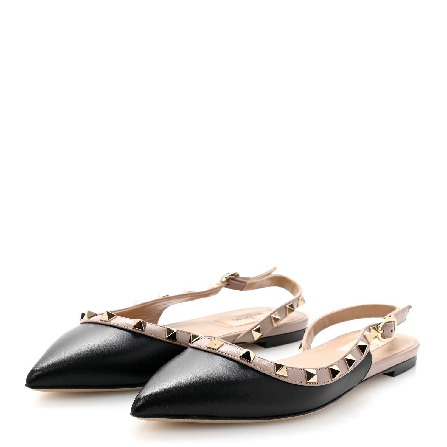 Valentino Garavani Nappa Rockstud Slingback Flats 37.5 Black Poudre 4 of 9