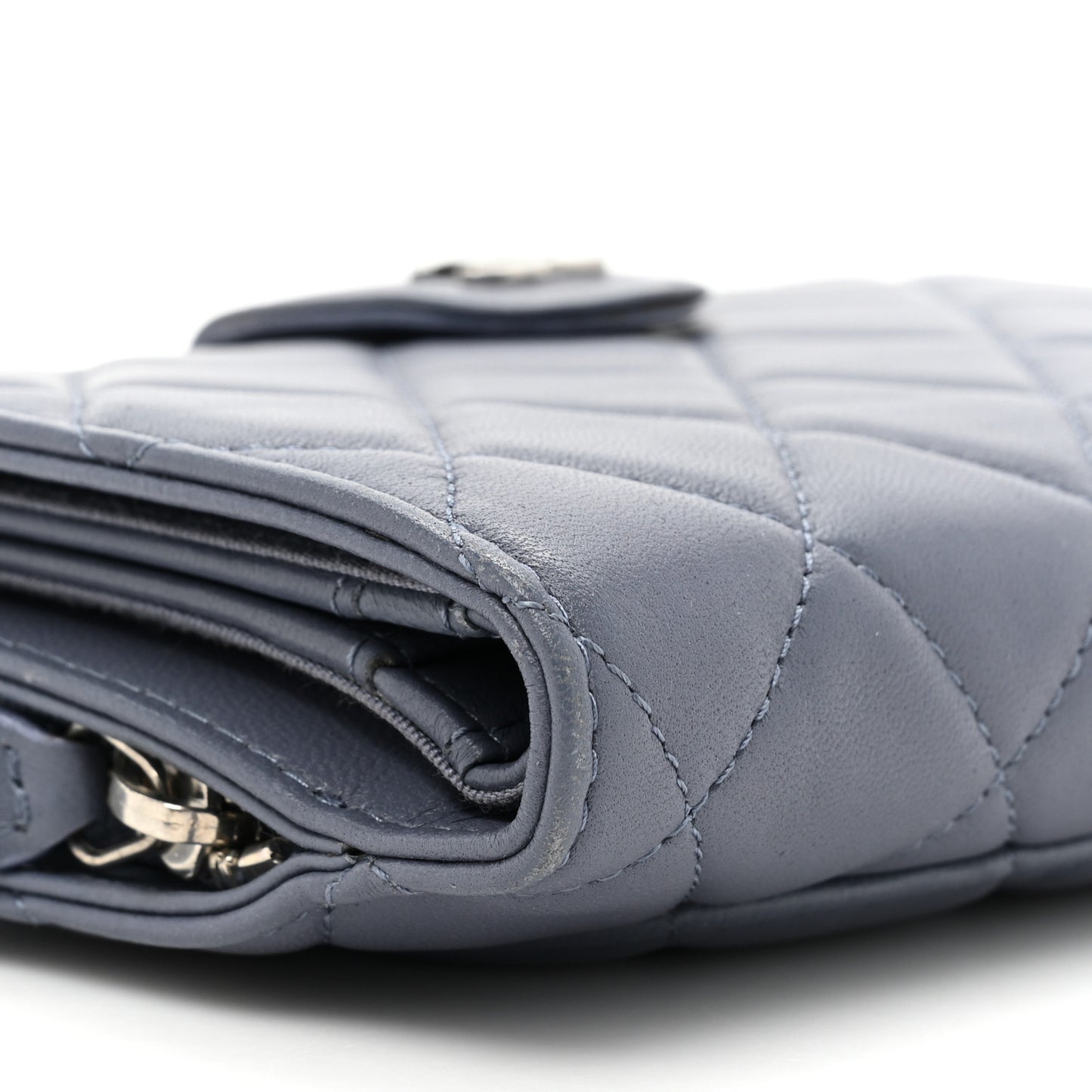 Lambskin Quilted Zipped Pocket Wallet Lavander