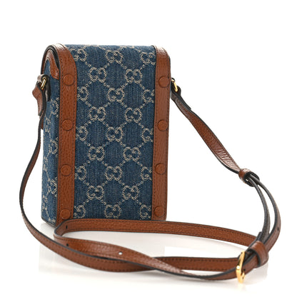 Gucci New Denim GG Monogram Dollar Calfskin Mini Horsebit 1955 Crossbody Bag Blue Tea Cuir Epilog 3 of 8