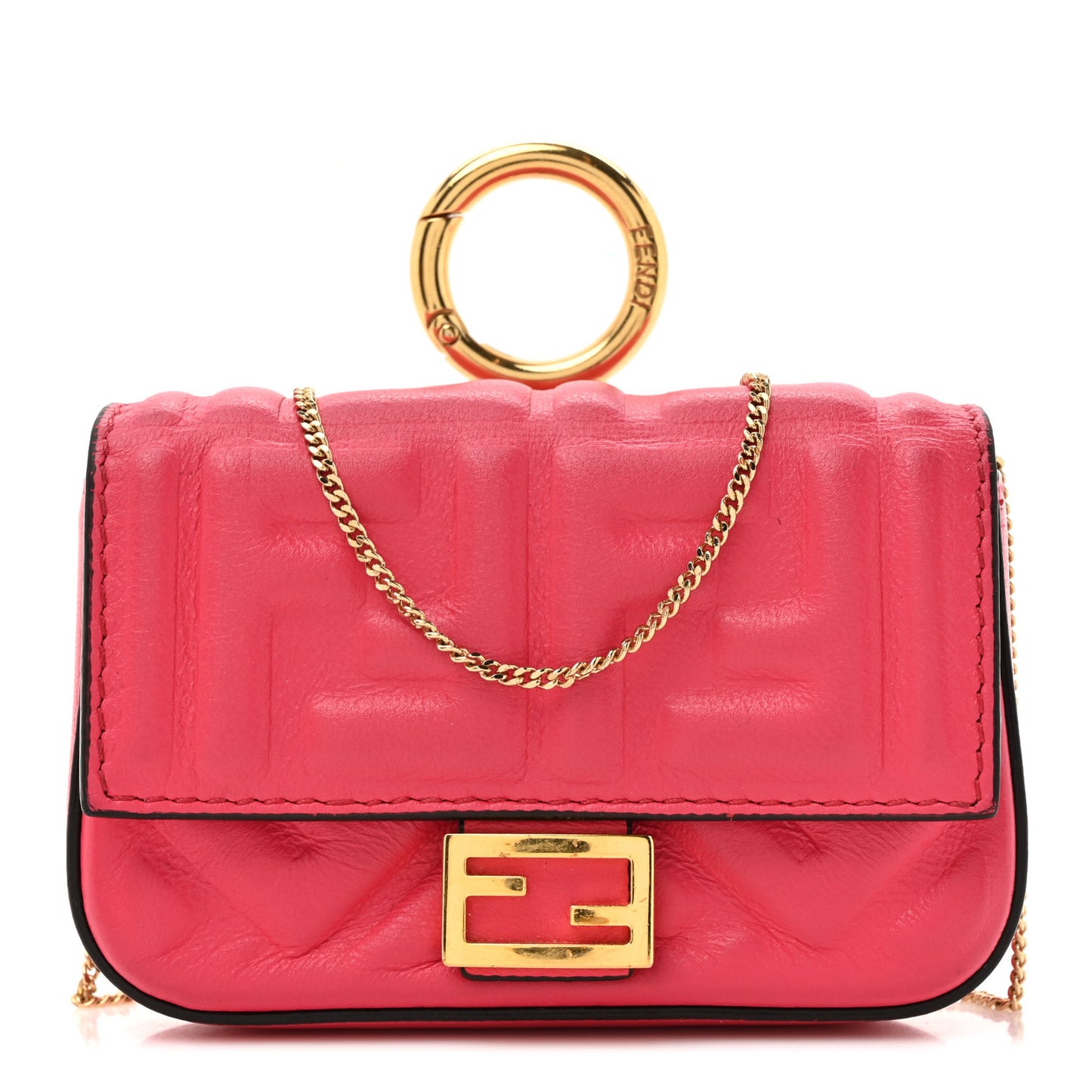 Nappa Matisse FF Embossed Nano Baguette Charm Lampone