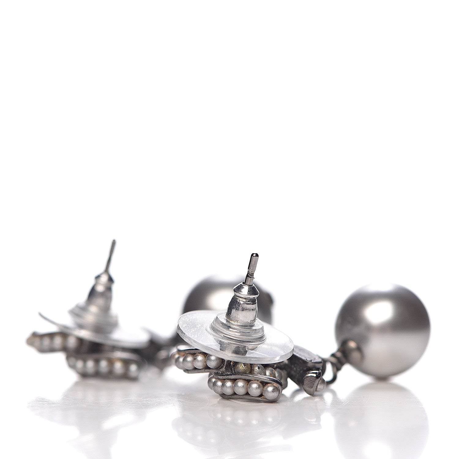 Chanel Pearl CC Drop Earrings Silver 3 of 5
