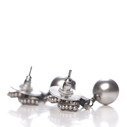 Chanel Pearl CC Drop Earrings Silver 3 of 5