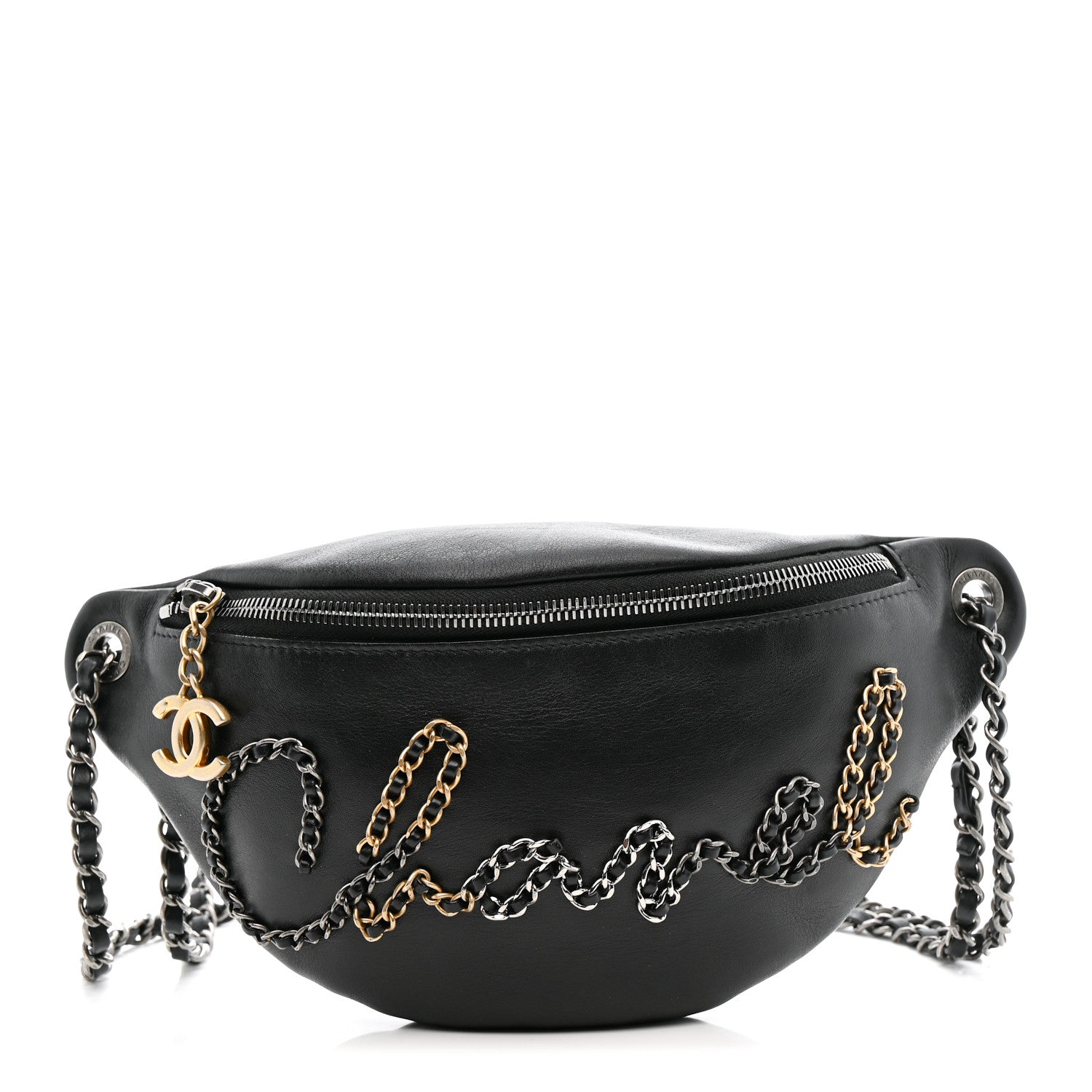 Chanel Calfskin Chain 20s Signe Waist Bag Black 1 of 12