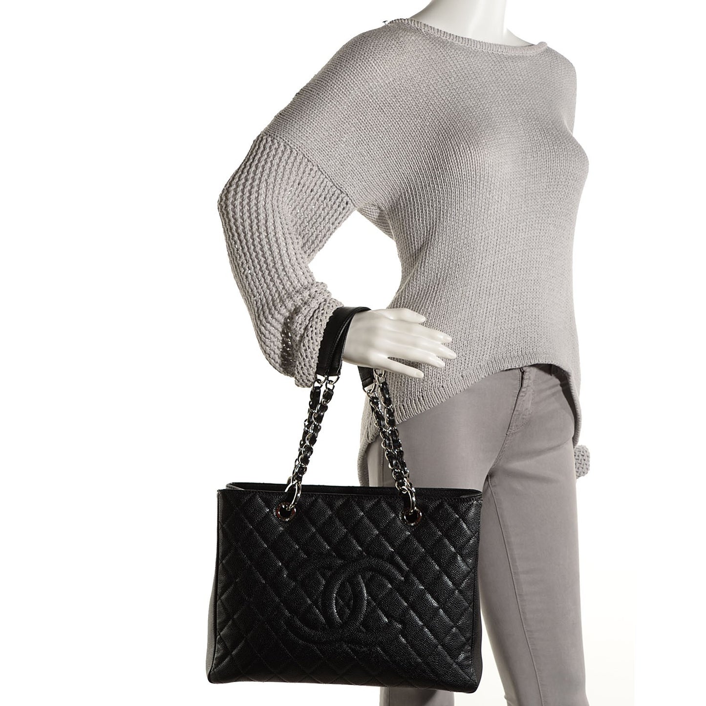 Caviar Quilted Grand Shopping Tote GST Black
