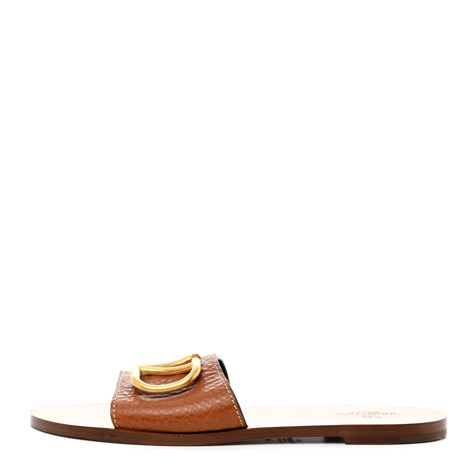 Valentino Garavani Grainy Cowhide Vlogo Flat Slide Sandals 40.5 Cuoio 1 of 8