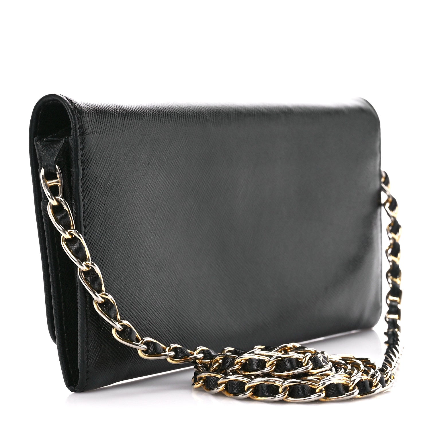 Prada Saffiano Metal Oro Chain Wallet Black 3 of 12