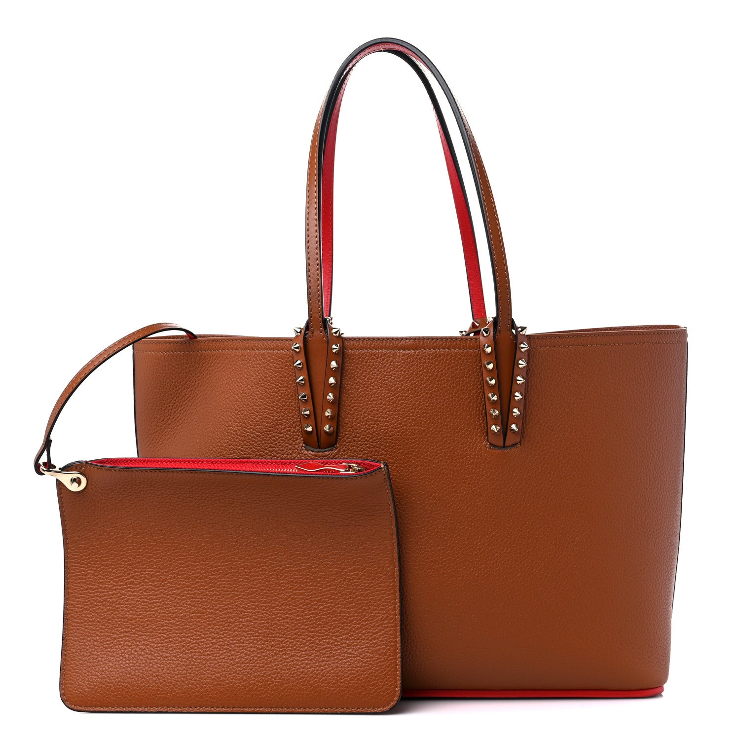 Christian Louboutin Calfskin Empire Spikes Small East West Cabata Tote Brown 1 of 13