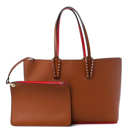 Christian Louboutin Calfskin Empire Spikes Small East West Cabata Tote Brown 1 of 13