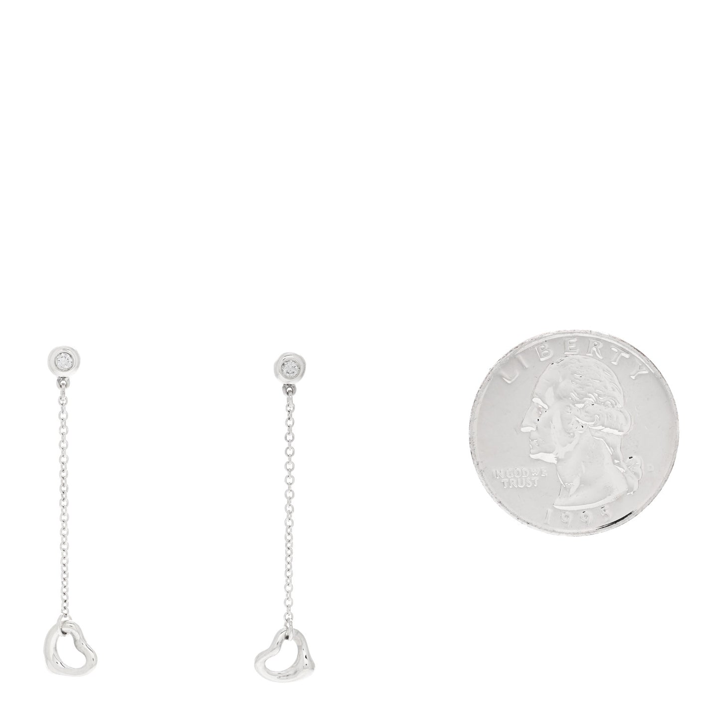 Sterling Silver Diamond Elsa Peretti Diamond by the Yard Open Heart Drop Earrings