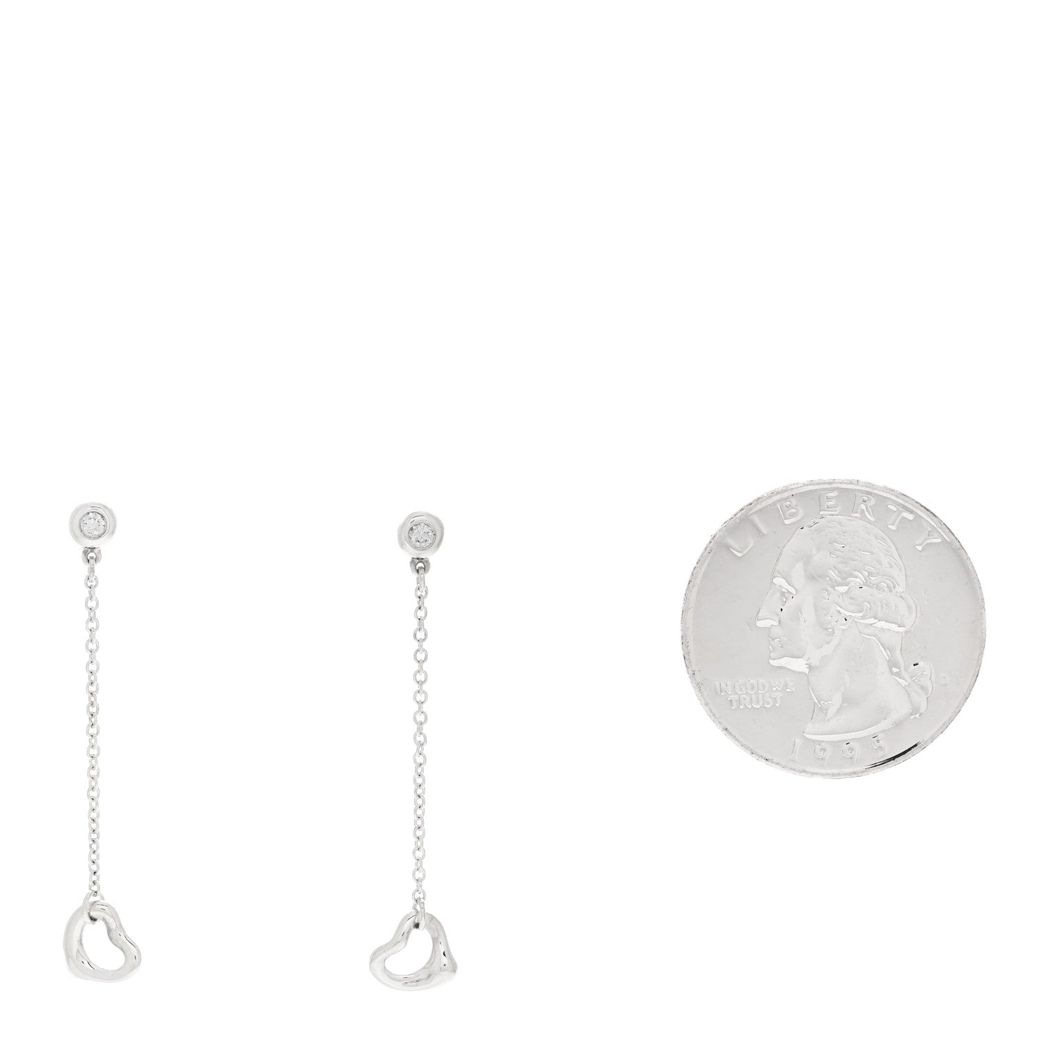 Tiffany Sterling Silver Diamond Elsa Peretti Diamond by the Yard Open Heart Drop Earrings 2 of 4