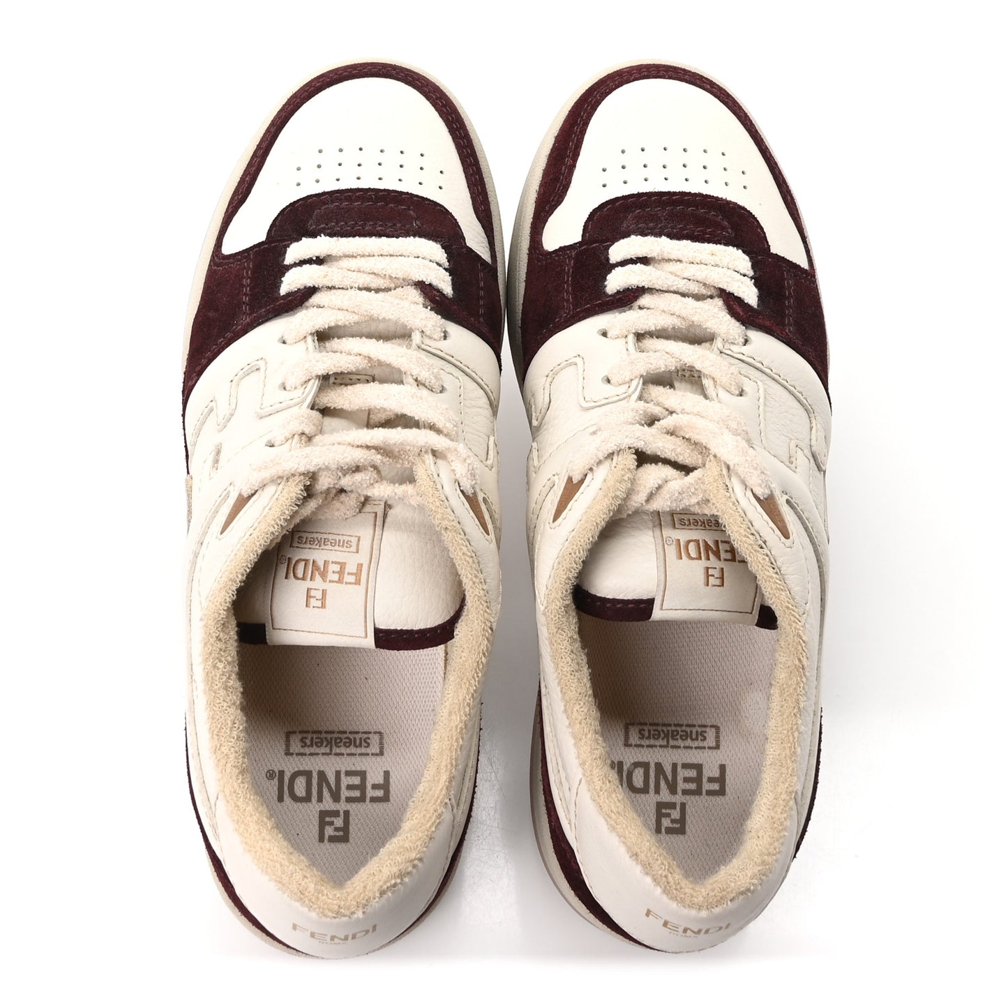 Grained Calfskin Mens Fendi Match Low Top Sneakers 7 White Burgundy Amber