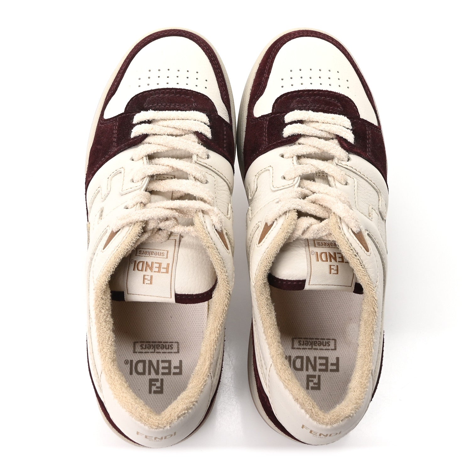 Fendi Grained Calfskin Mens Fendi Match Low Top Sneakers 7 White Burgundy Amber 2 of 8