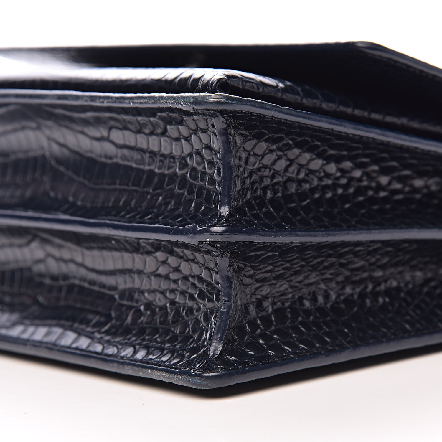Saint Laurent Calfskin Crocodile Embossed Medium Monogram Sunset Navy 11 of 12