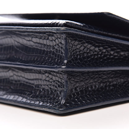 Saint Laurent Calfskin Crocodile Embossed Medium Monogram Sunset Navy 11 of 12