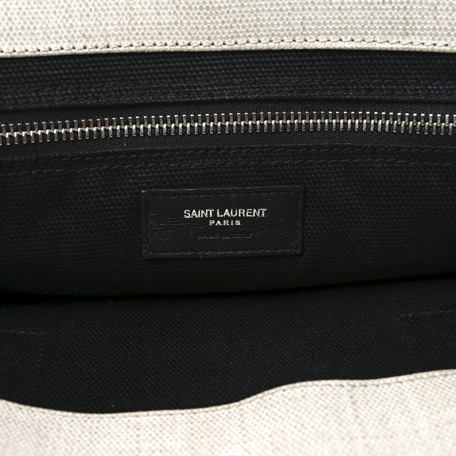 Saint Laurent Linen Calfskin Rive Gauche North South Tote White Black 6 of 9