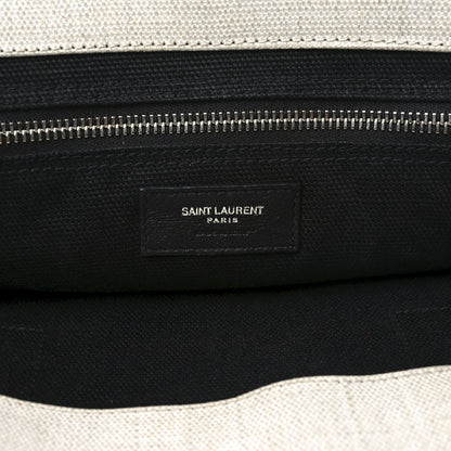 Saint Laurent Linen Calfskin Rive Gauche North South Tote White Black 6 of 9