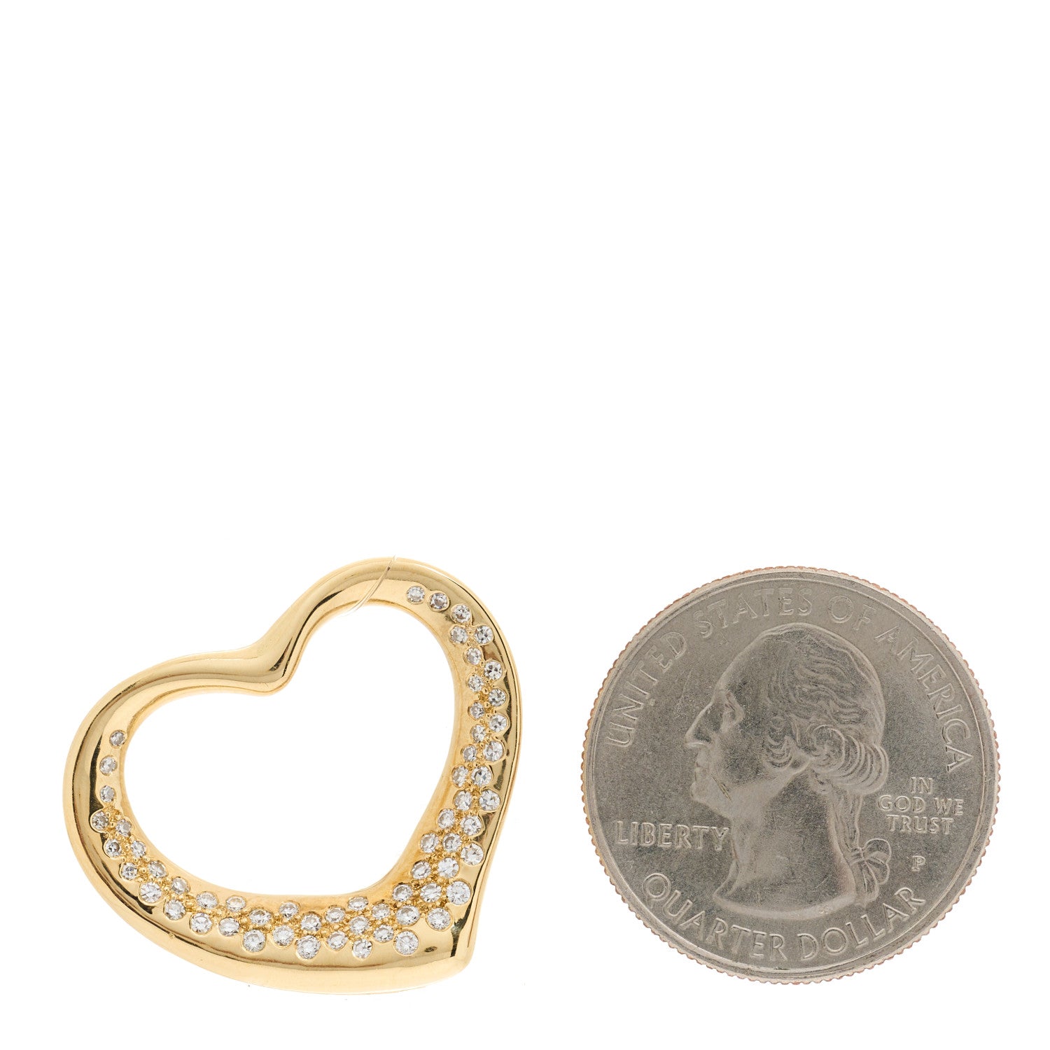 Tiffany 18K Yellow Gold Diamond 28mm Elsa Peretti Open Heart Pendant 2 of 4