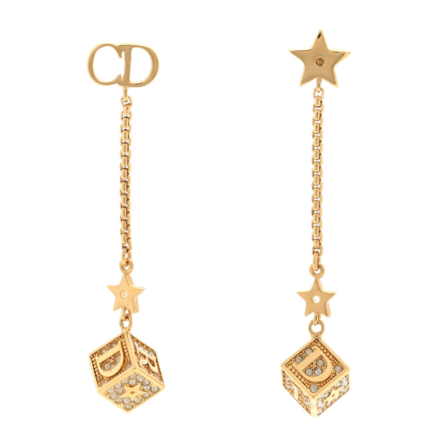 Metal Crystal Lucky Square Drop Earrings Gold