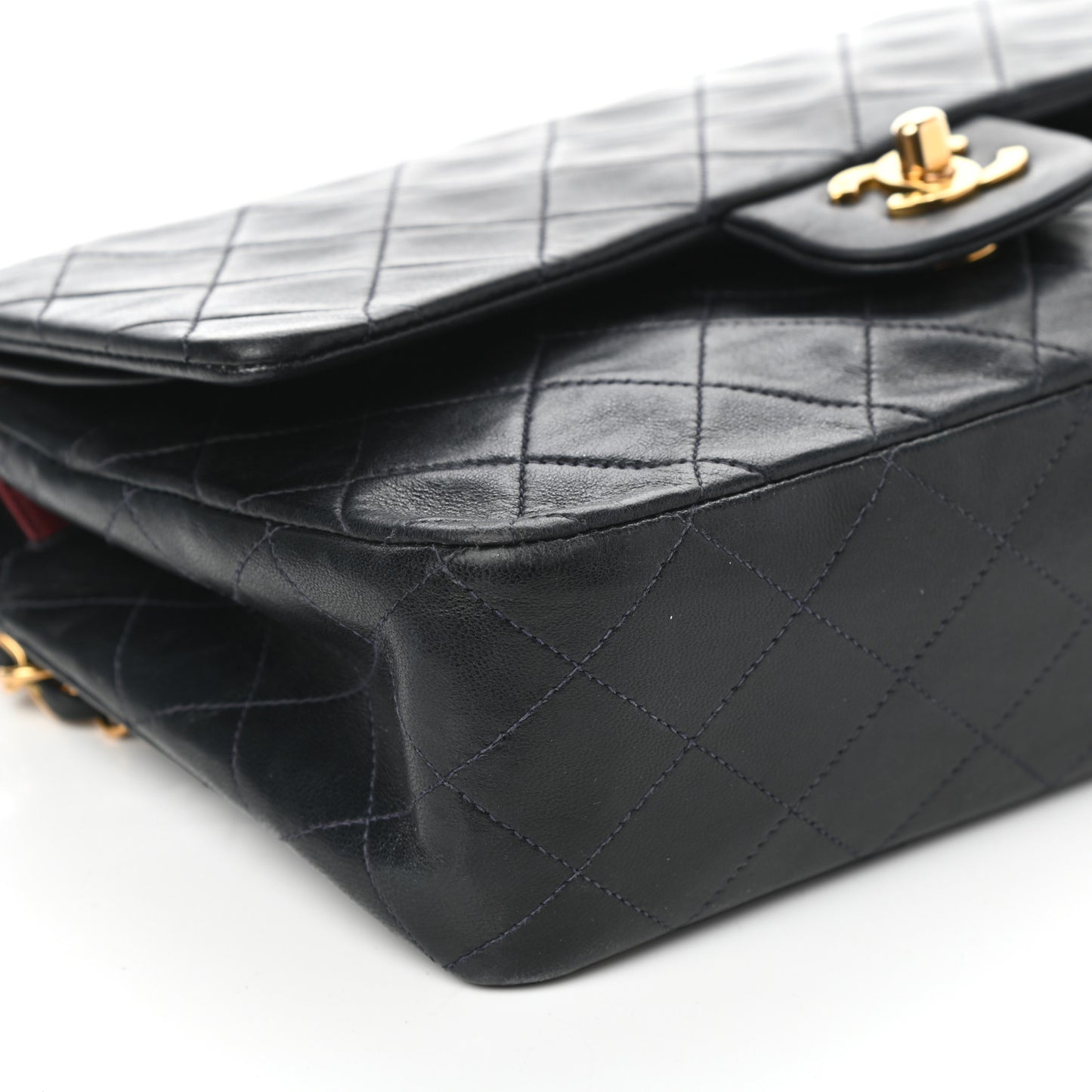 Lambskin Quilted Medium Double Flap Navy