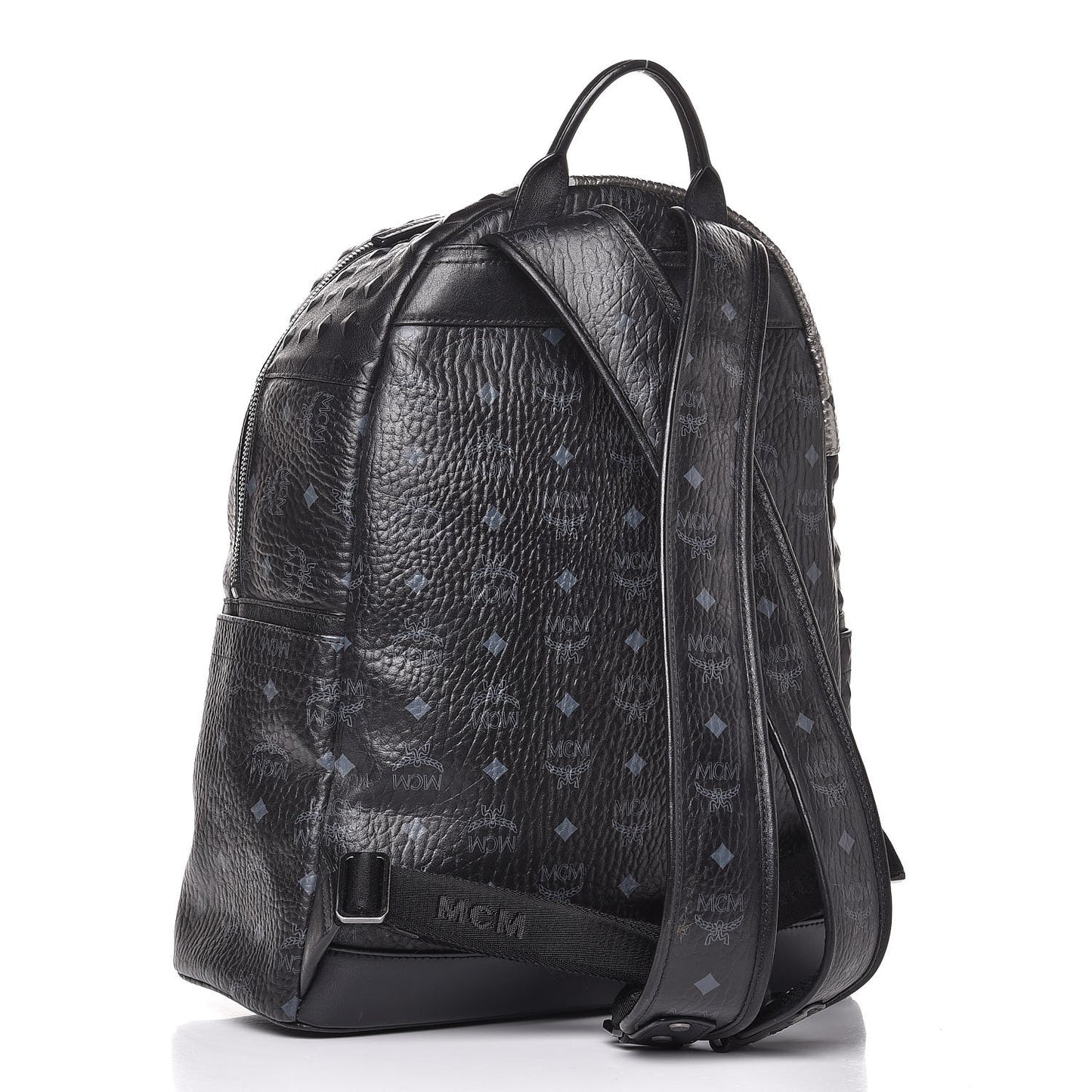 Metallic Visetos Calfskin Medium Studded Munich Lion Stark Backpack Silver Black