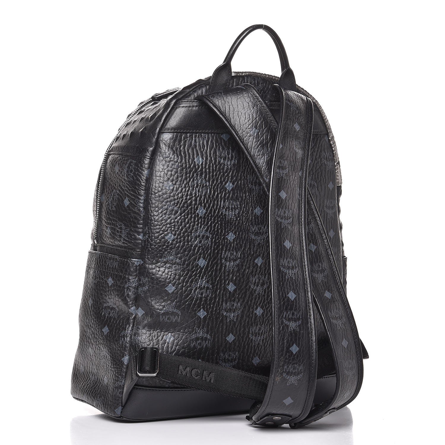 MCM Metallic Visetos Calfskin Medium Studded Munich Lion Stark Backpack Silver Black 4 of 28