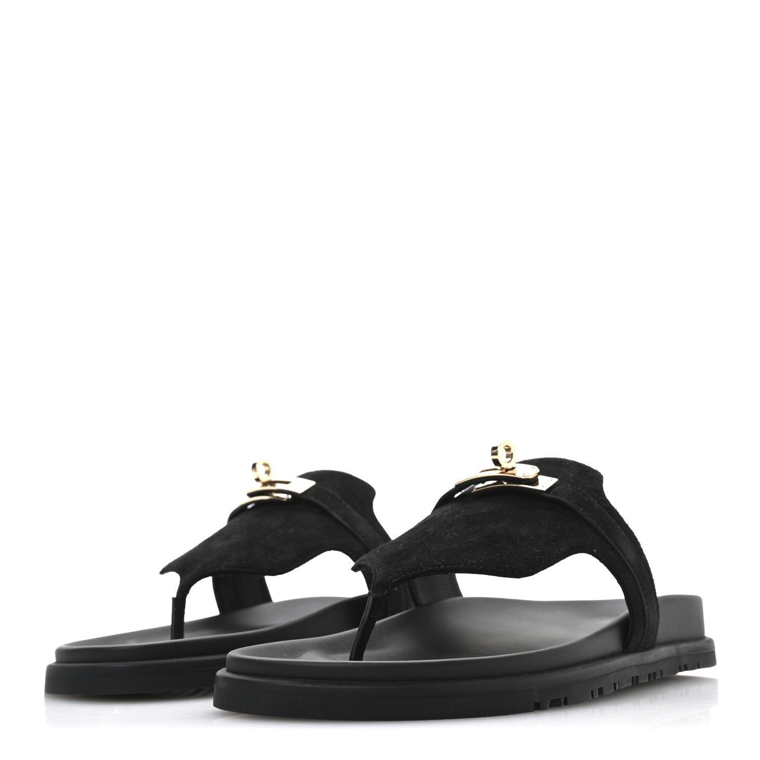 Hermes Suede Goatskin Womens Empire Sandals 38 Black 4 of 9