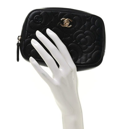 Chanel Caviar Camellia Embossed Small Cosmetic Case Black 2 of 8