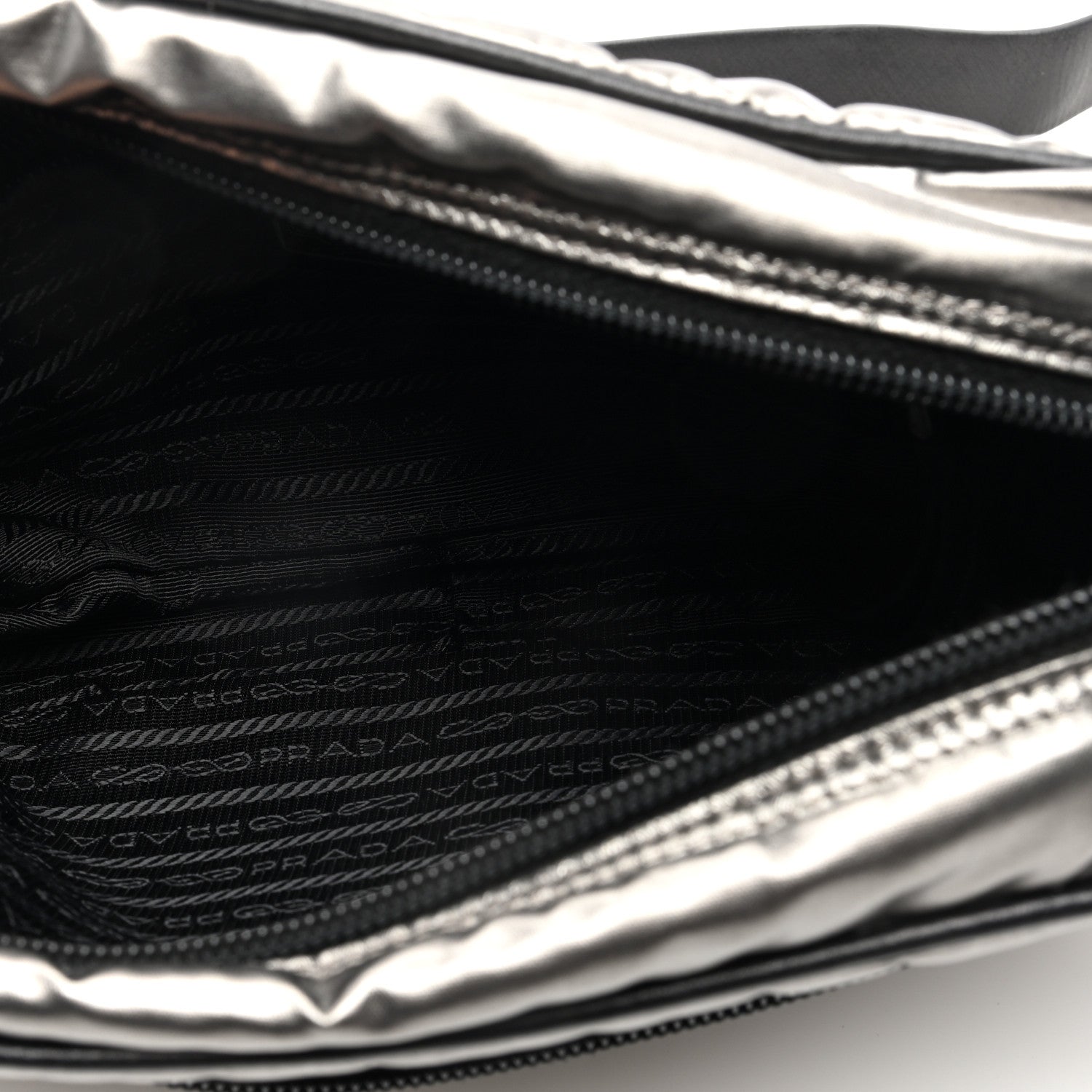 Prada Metallic Tessuto Nylon Metal Studded Shoulder Bag Ferro Black 5 of 9
