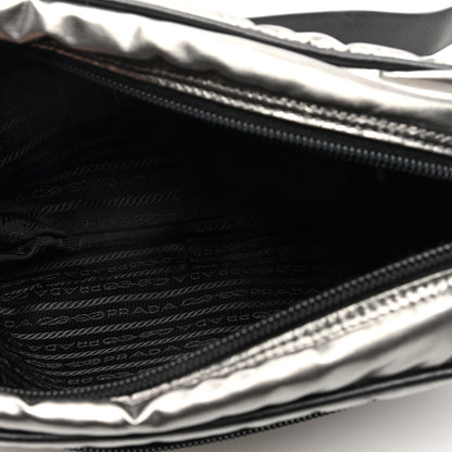 Prada Metallic Tessuto Nylon Metal Studded Shoulder Bag Ferro Black 5 of 9