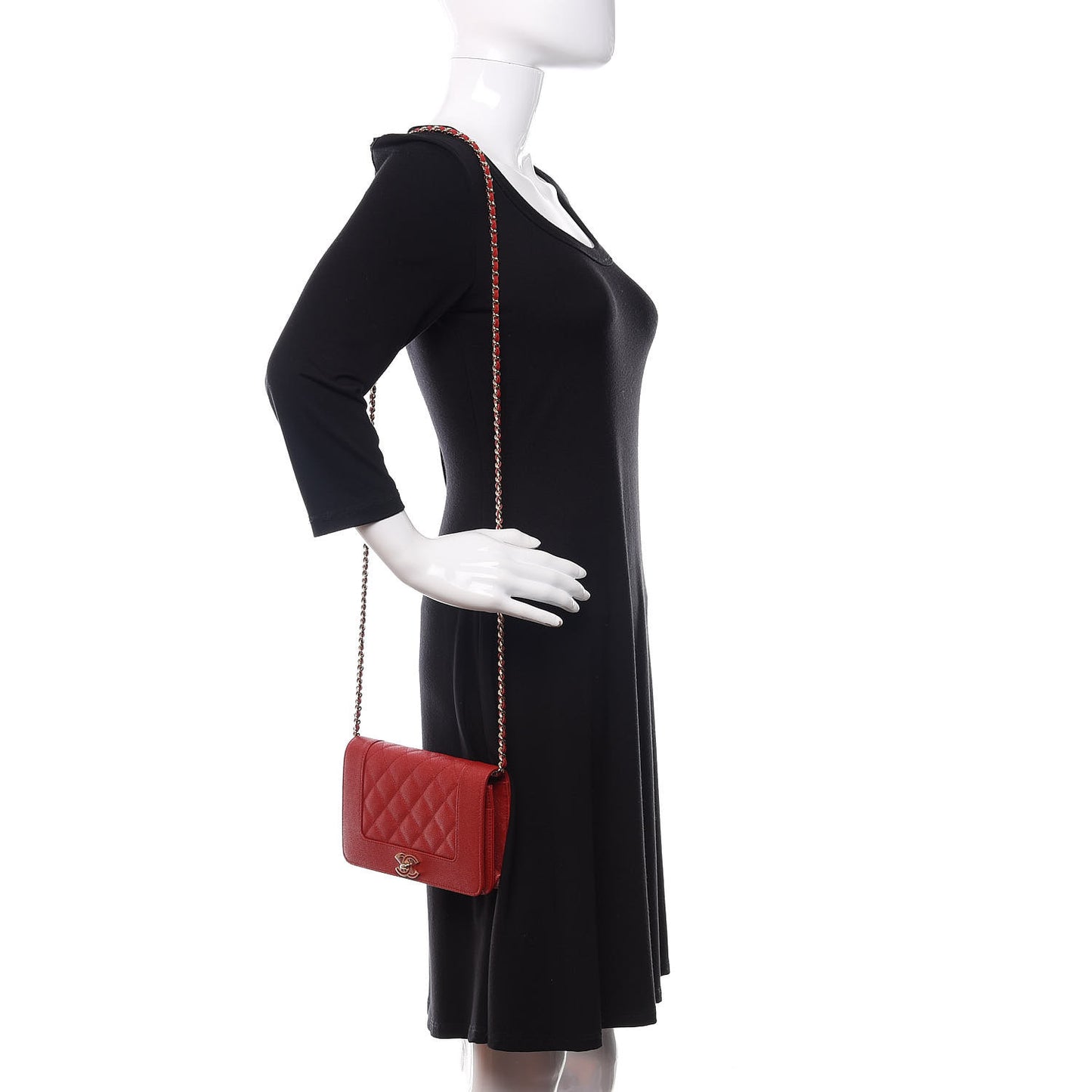 Caviar Quilted Vintage Mademoiselle Wallet On Chain WOC Red