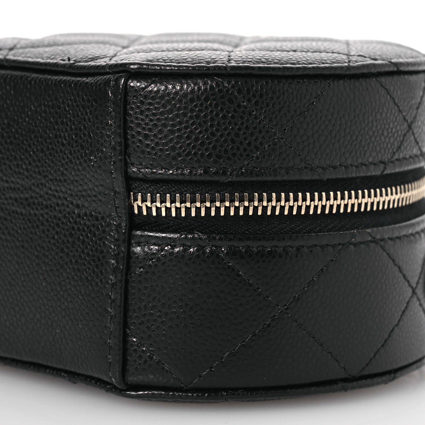 Caviar Quilted Round Top Handle Jewelry Case With Chain Black