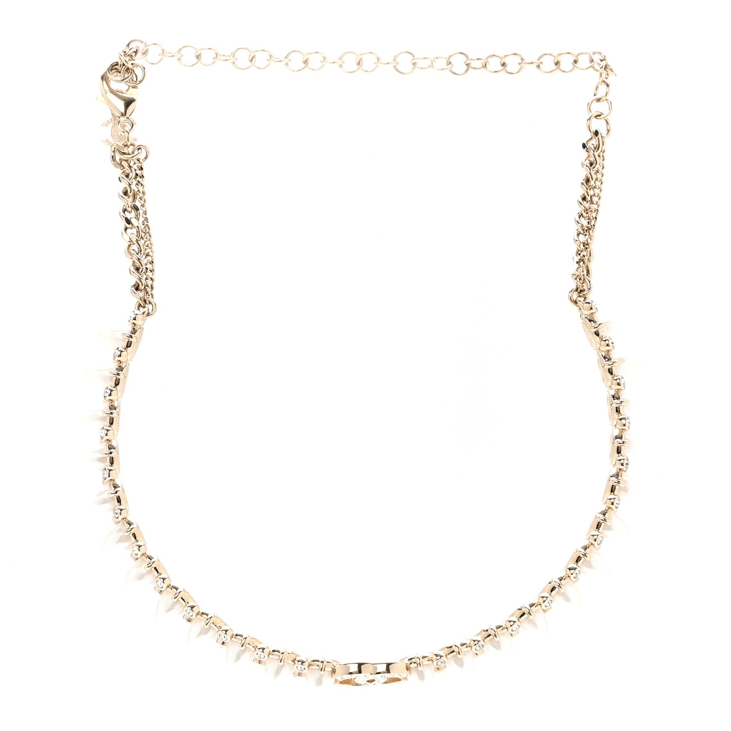 Chanel Strass Crystal Studded Pearl CC Choker Necklace Gold Pearly White 4 of 6