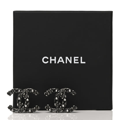 Chanel Crystal CC Camellia Earrings Ruthenium 5 of 5