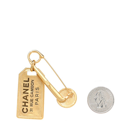 Chanel Pearl CC Tag Safety Pin Brooch Gold 2 of 4