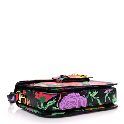 Gucci X KEN SCOTT New Shangai Calfskin Jenny Floral Print Horsebit 1955 Shoulder Bag Black Pink 4 of 10