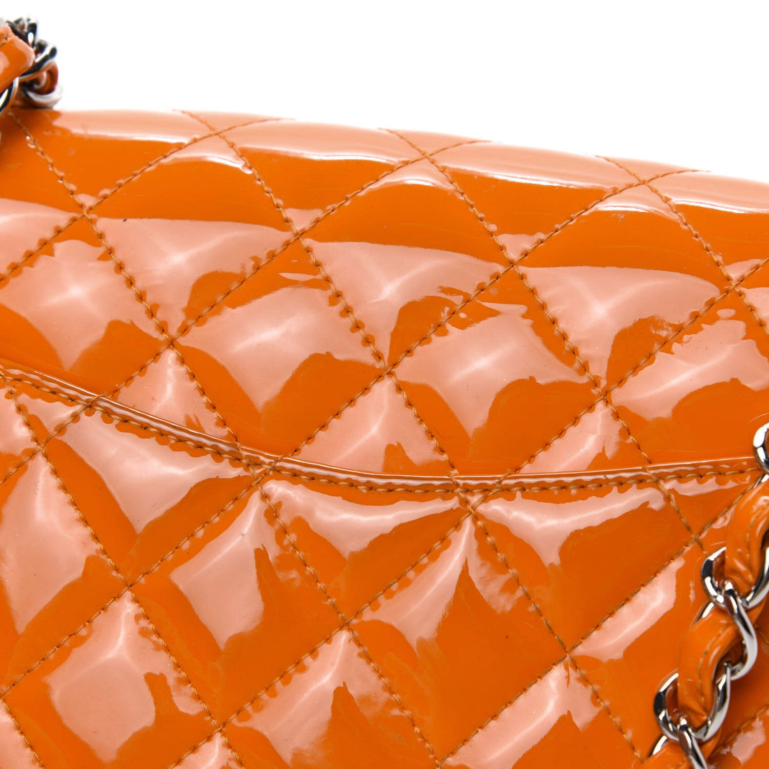 Chanel Patent Quilted Mini Square Flap Orange 12 of 12