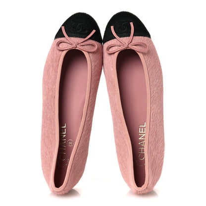 Chanel Pony Hair Cap Toe CC Ballerina Flats 40 Pink 2 of 10