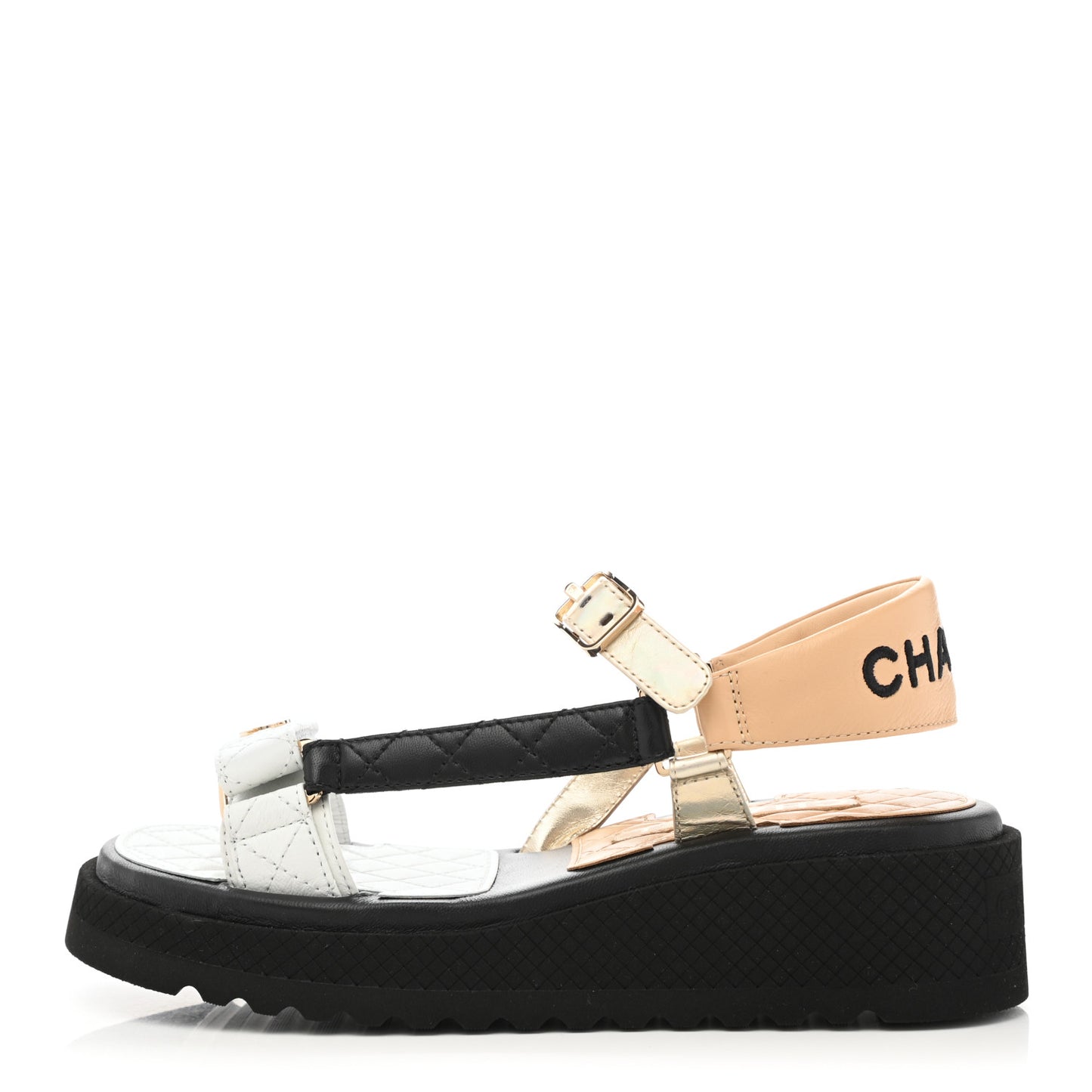 Lambskin Logo Platform Sandals 37 Beige Gold White