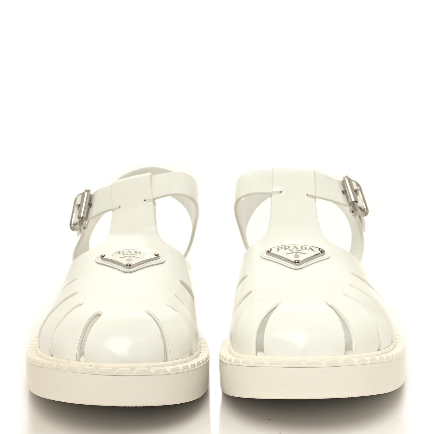 Brushed Calfskin Metal Triangle Logo Fisherman Mens Sandals 9 White