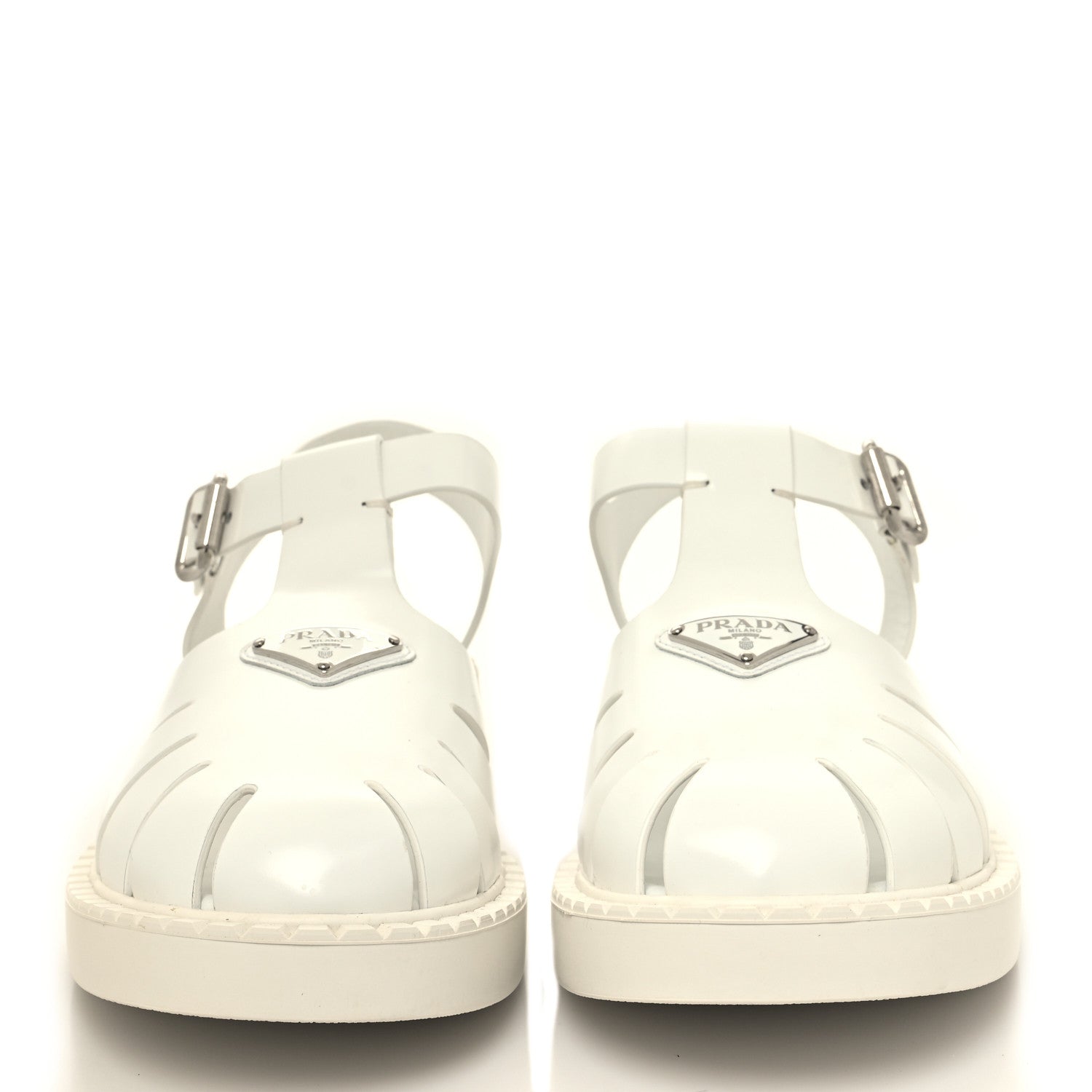 Prada Brushed Calfskin Metal Triangle Logo Fisherman Mens Sandals 9 White 2 of 8