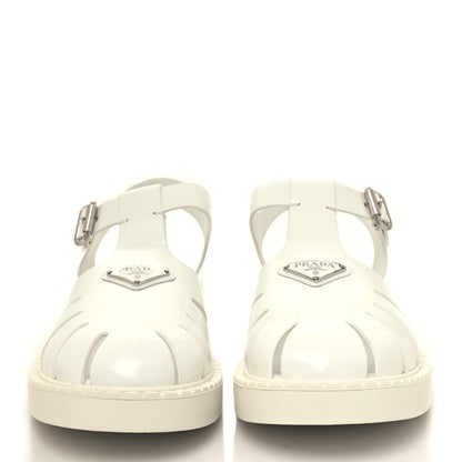Prada Brushed Calfskin Metal Triangle Logo Fisherman Mens Sandals 9 White 2 of 8
