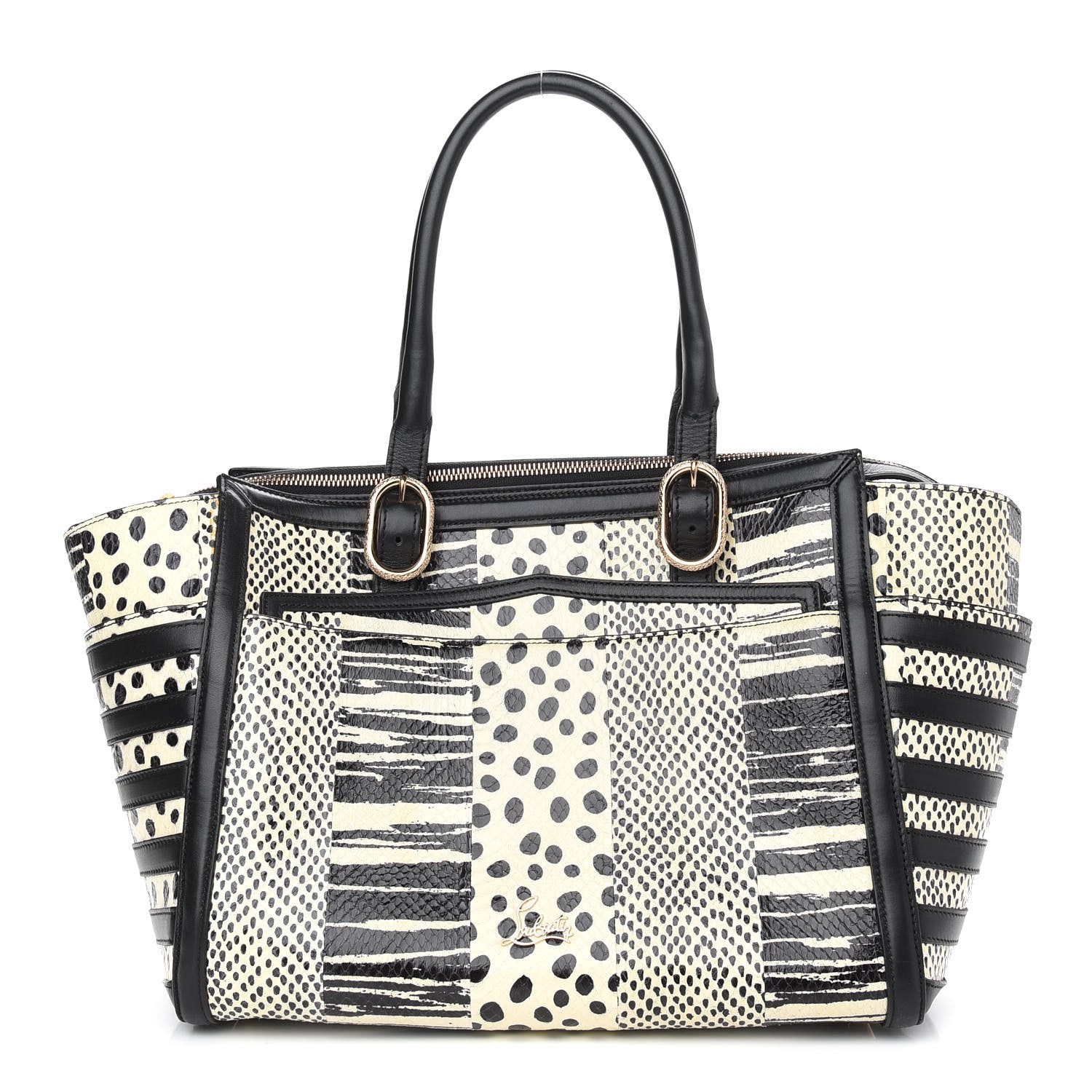 Christian Louboutin Watersnake Patchwork Farida Bowler Bag White Black 1 of 8