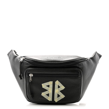 Balenciaga Grained Calfskin Tape Logo Explorer Belt Bag Black White 1 of 11