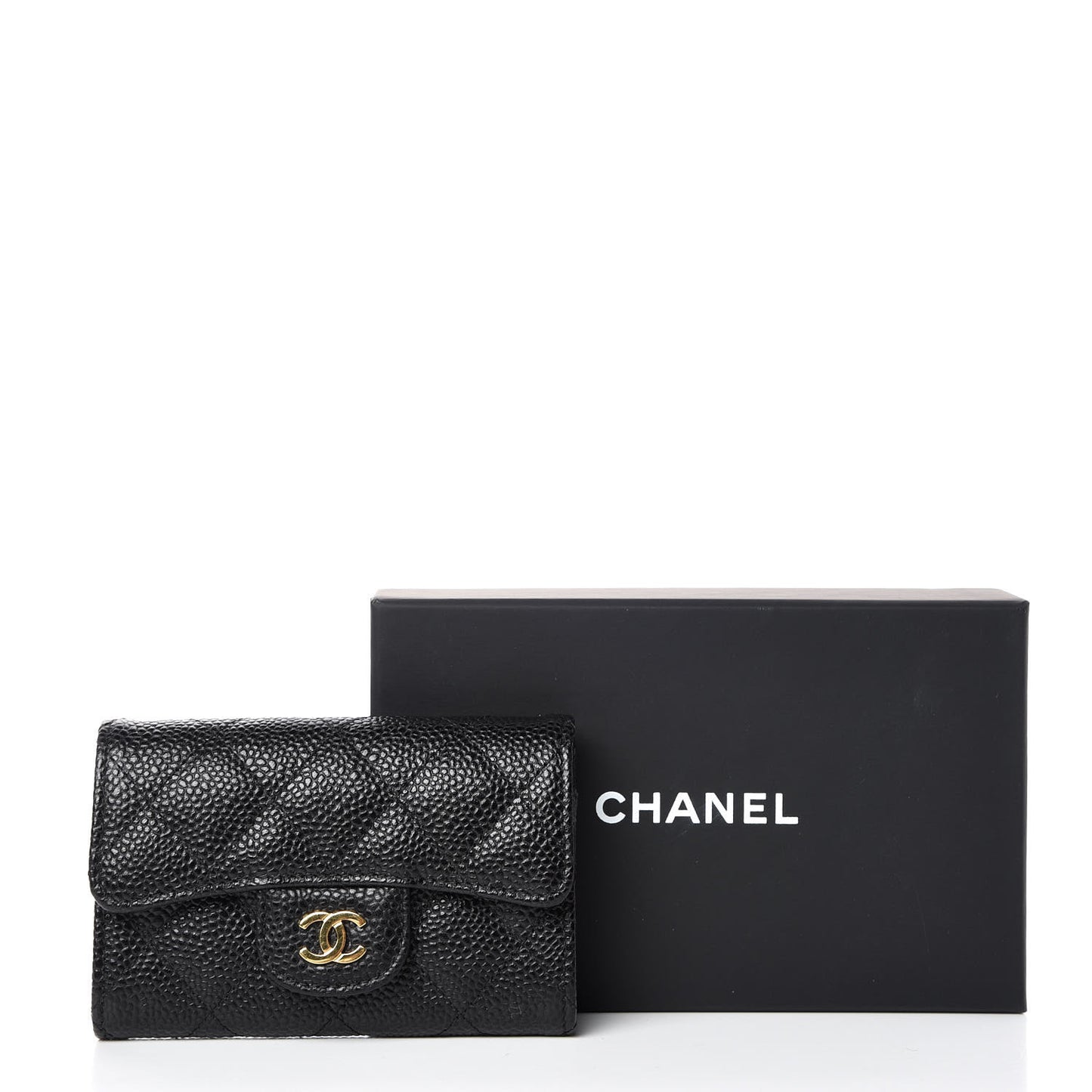 Caviar Quilted Flap Card Holder Black
