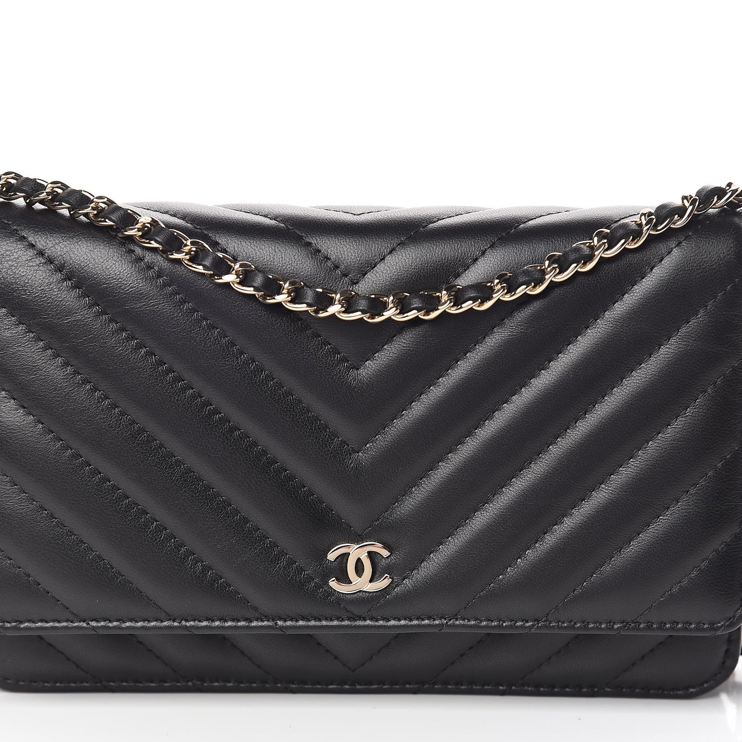 Lambskin Chevron Quilted Wallet On Chain WOC Black