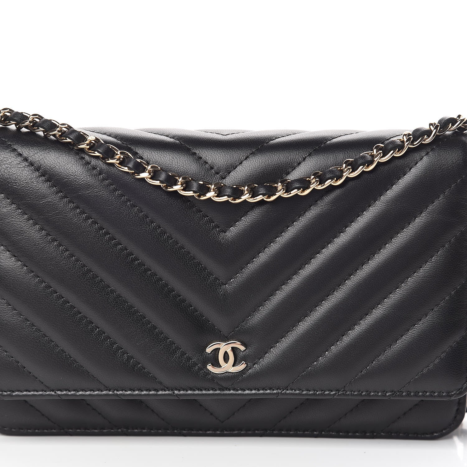 Chanel Lambskin Chevron Quilted Wallet On Chain WOC Black 11 of 12