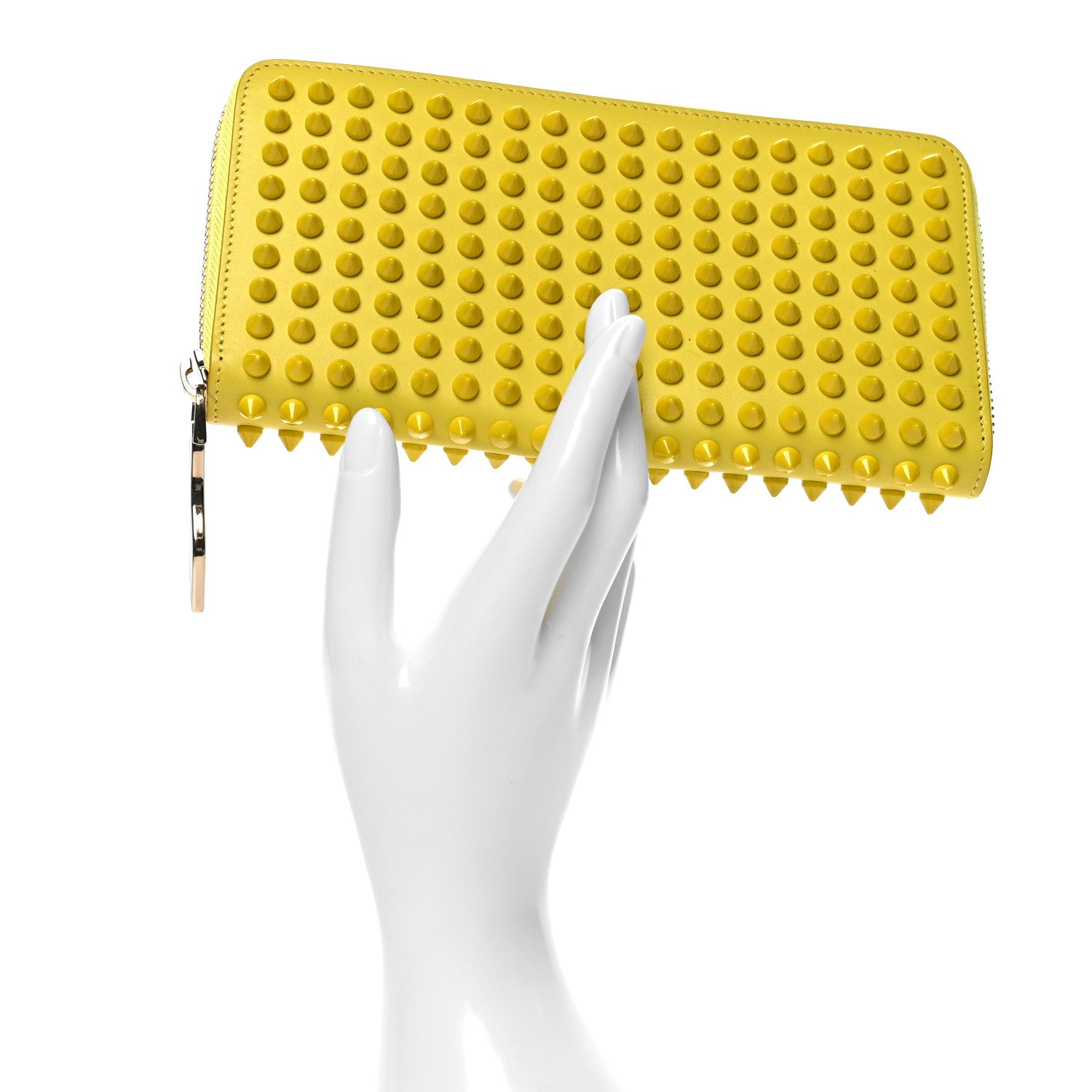 Christian Louboutin Calfskin Panettone Spiked Zip Around Wallet Yellow 2 of 10