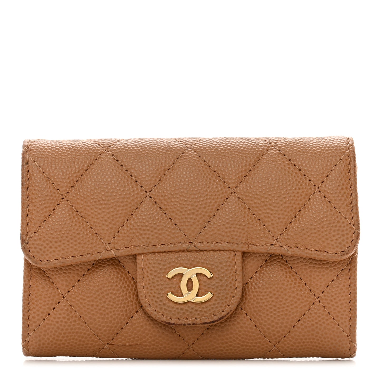 Caviar Quilted Flap Card Holder Wallet Beige