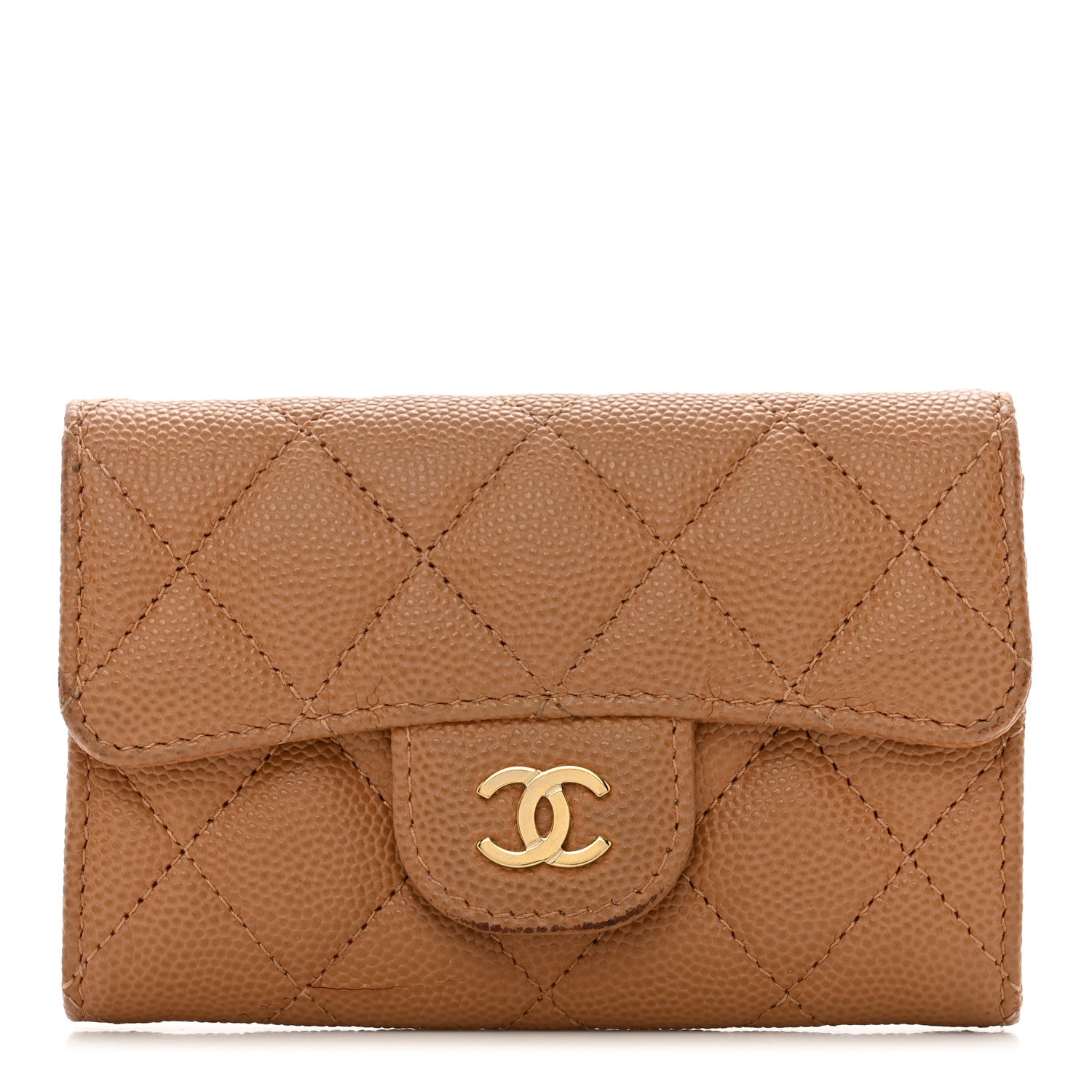 Chanel Caviar Quilted Flap Card Holder Wallet Beige 1 of 9